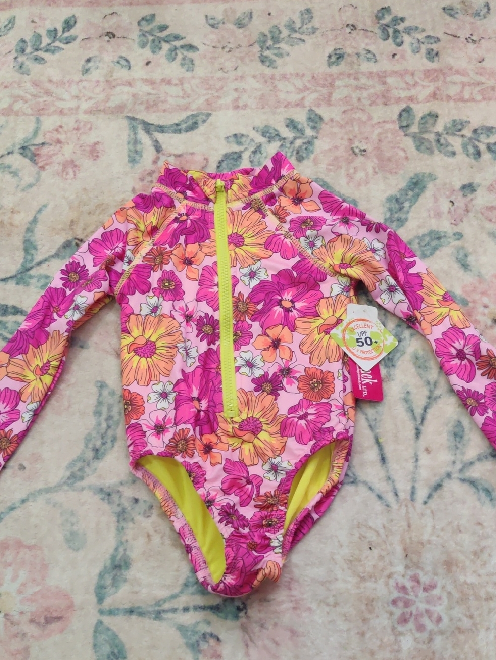 Kids Floral Long-Sleeve Swim One-Piece - Pink